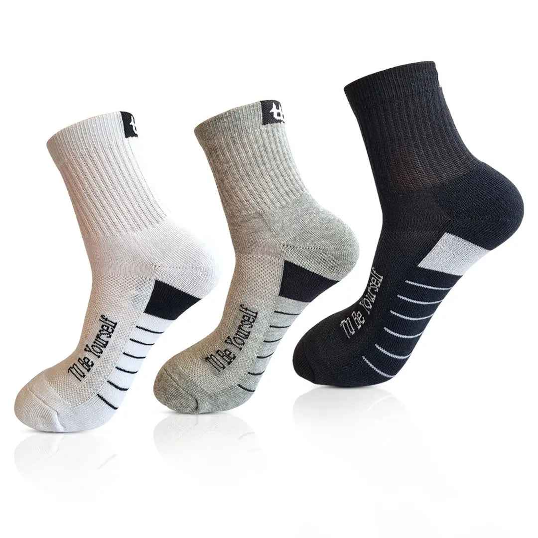 Men’s 3-pair sports ankle-length socks Half Terry Cushioned Sole ( Black, White ,Grey) - Town Business