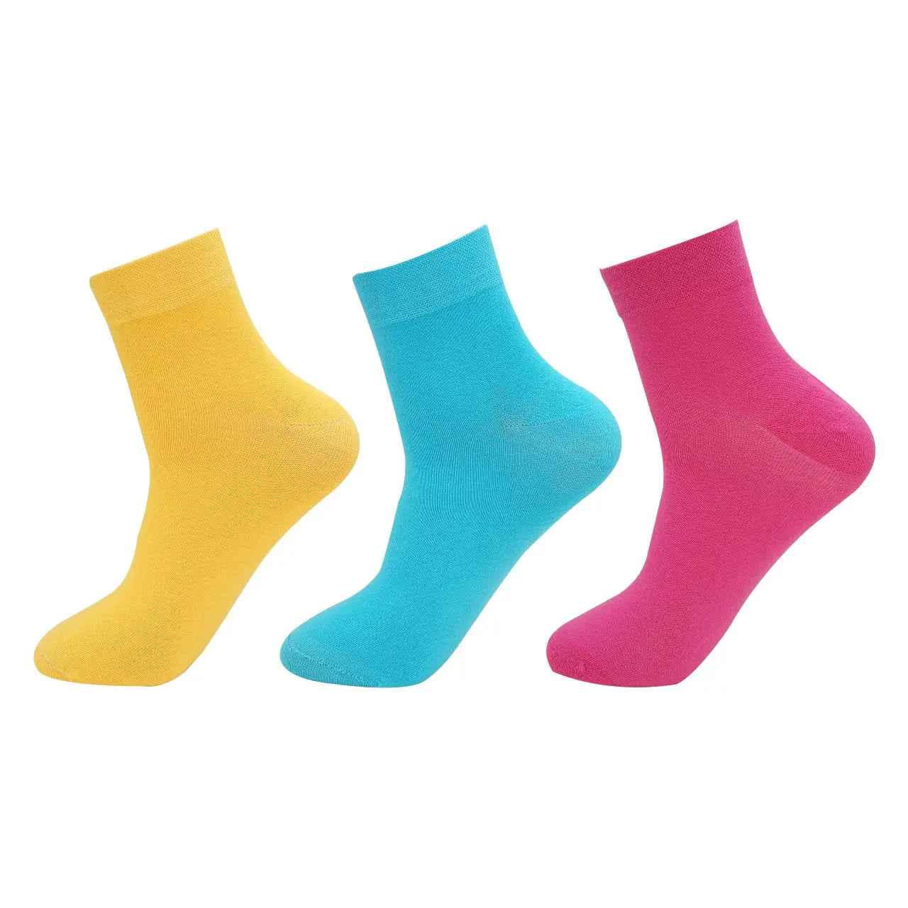 Plain Cotton Ankle Socks (Yellow , Blue , Pink) Pack of 3 - Town Business