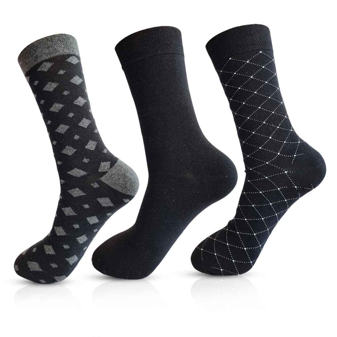 Town Business Men’s 3-Pair Crew-Length Socks(Black, Black, Grey) - Town Business