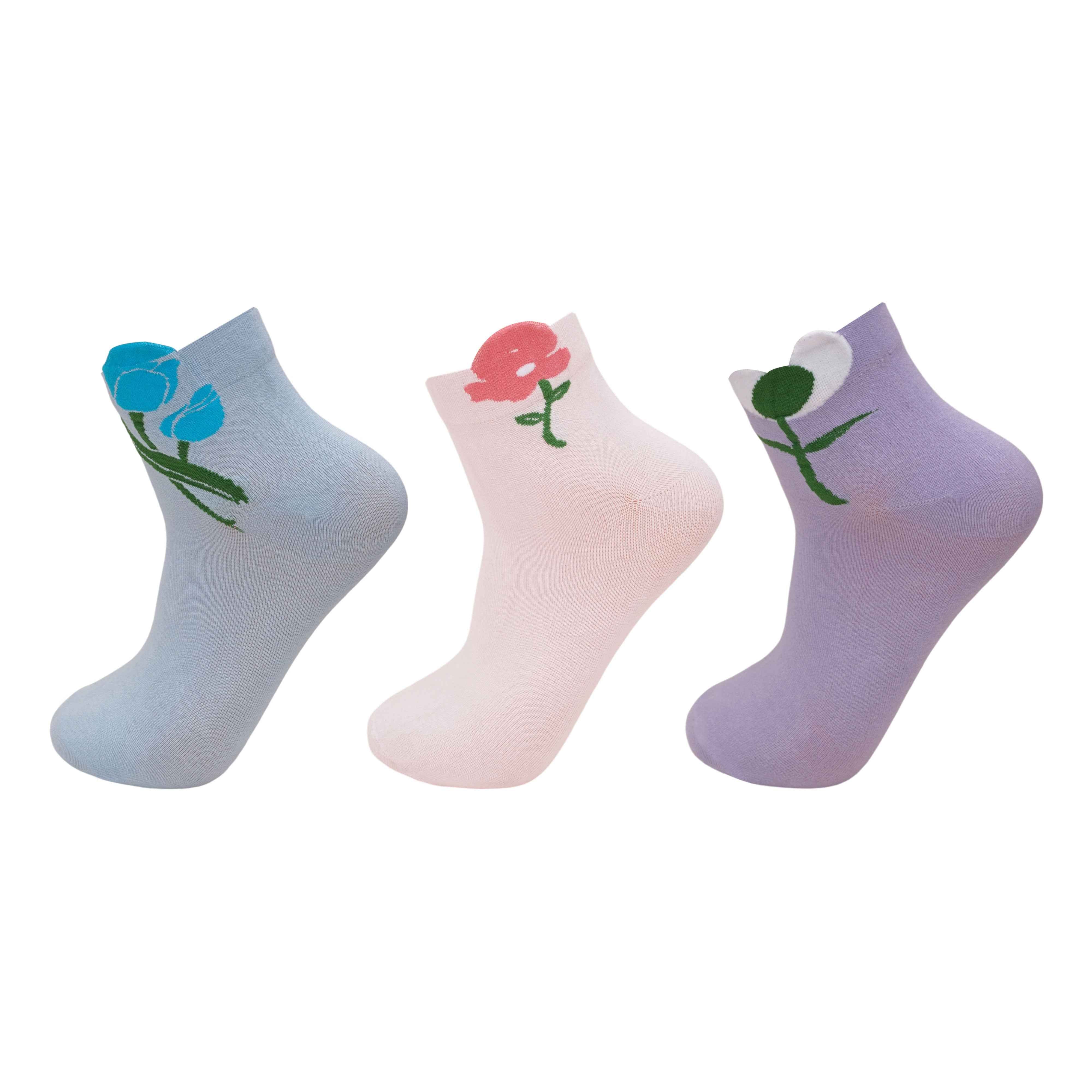 Unique Flower Design Socks (Pack Of 3) 6N