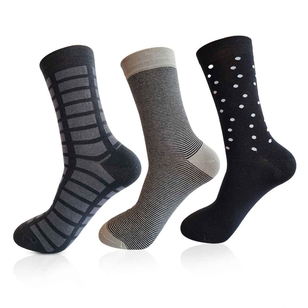 Men’s 3-Pair Crew-Length Socks (Dark Grey Black With Egile) - Town Business