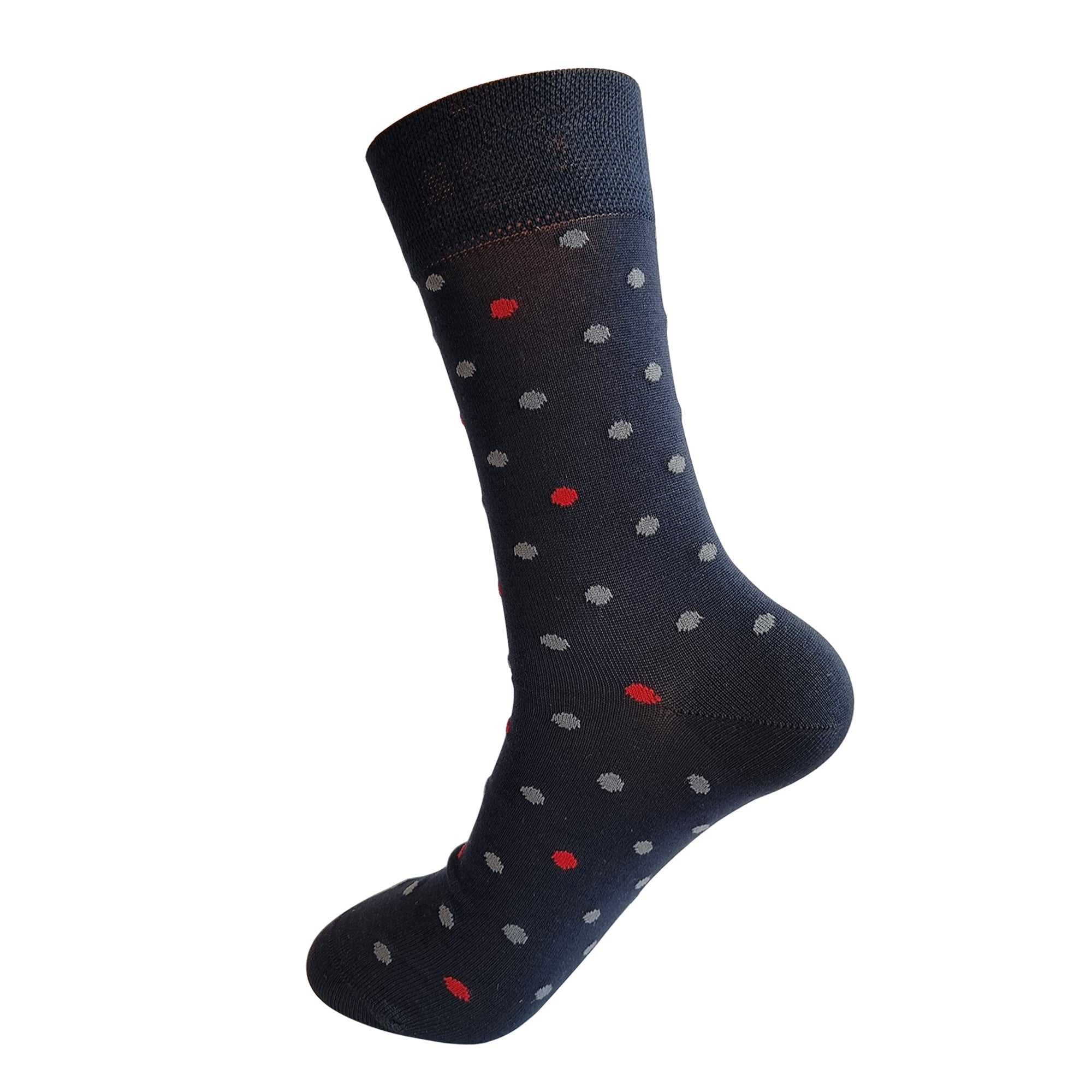 Polka Dots Mercerised 3 Pair Crew Length men's Socks (Black Grey Light Blue ) - Town Business