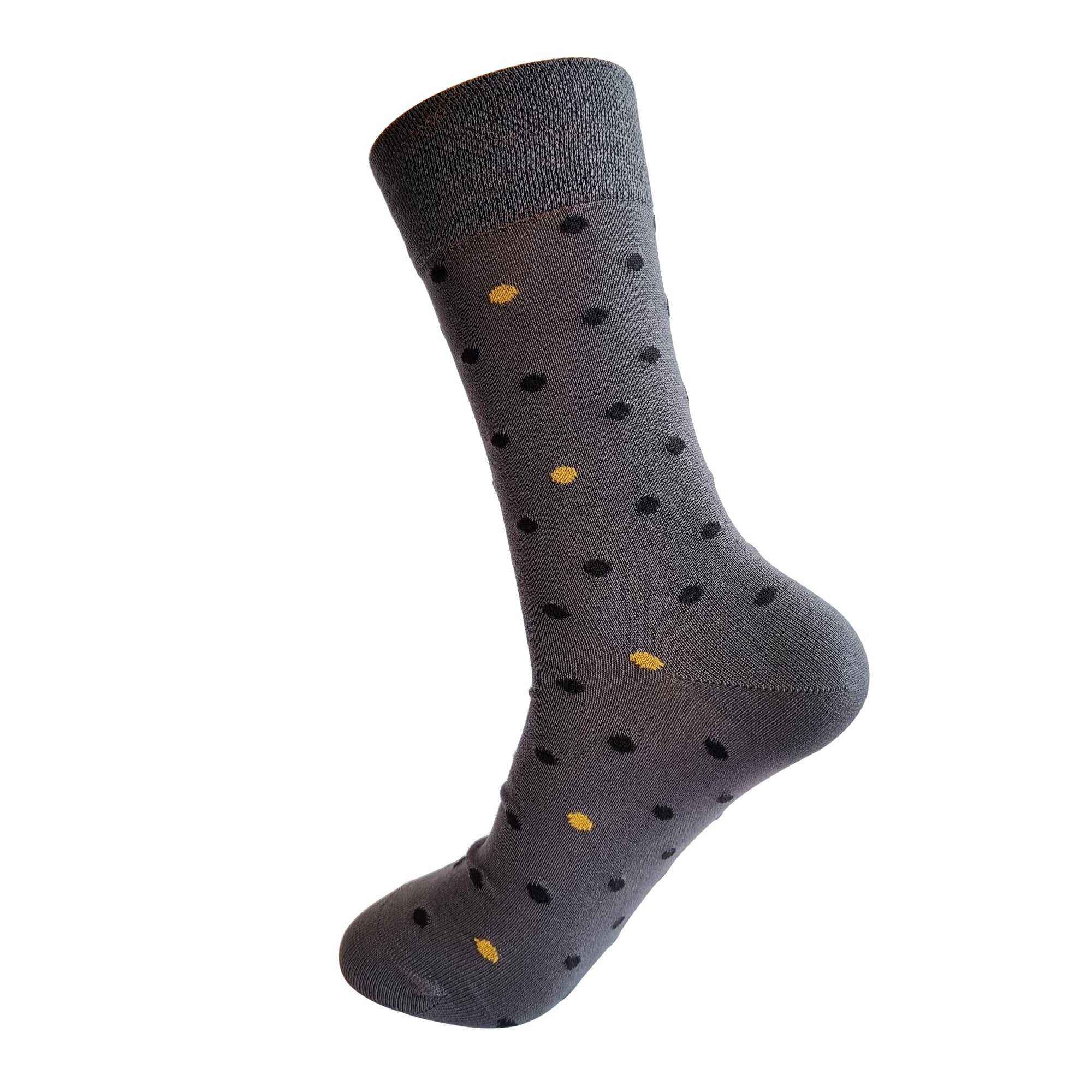 Polka Dots Mercerised 3 Pair Crew Length men's Socks (Black Grey Light Blue ) - Town Business
