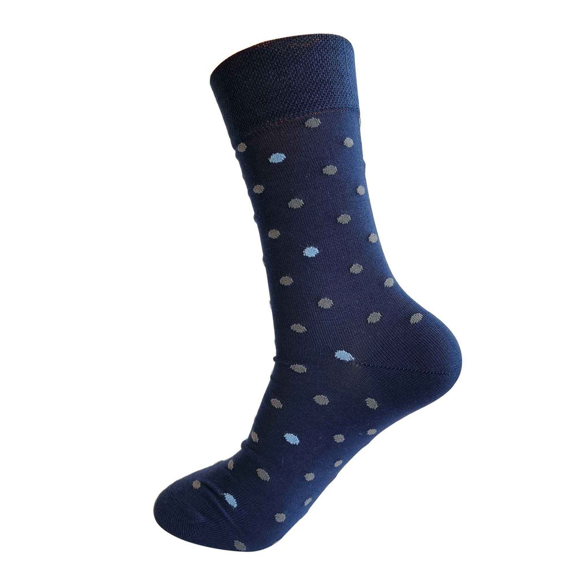 Polka Dots Mercerised 3 Pair Crew Length men's Socks (Black Grey Light Blue ) - Town Business
