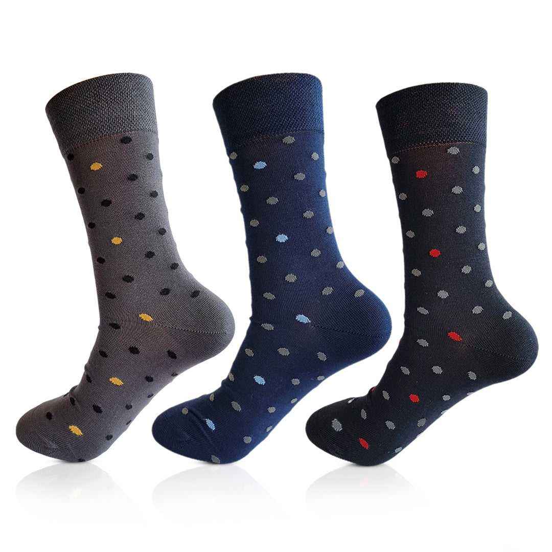 Polka Dots Mercerised 3 Pair Crew Length men's Socks (Black Grey Light Blue ) - Town Business