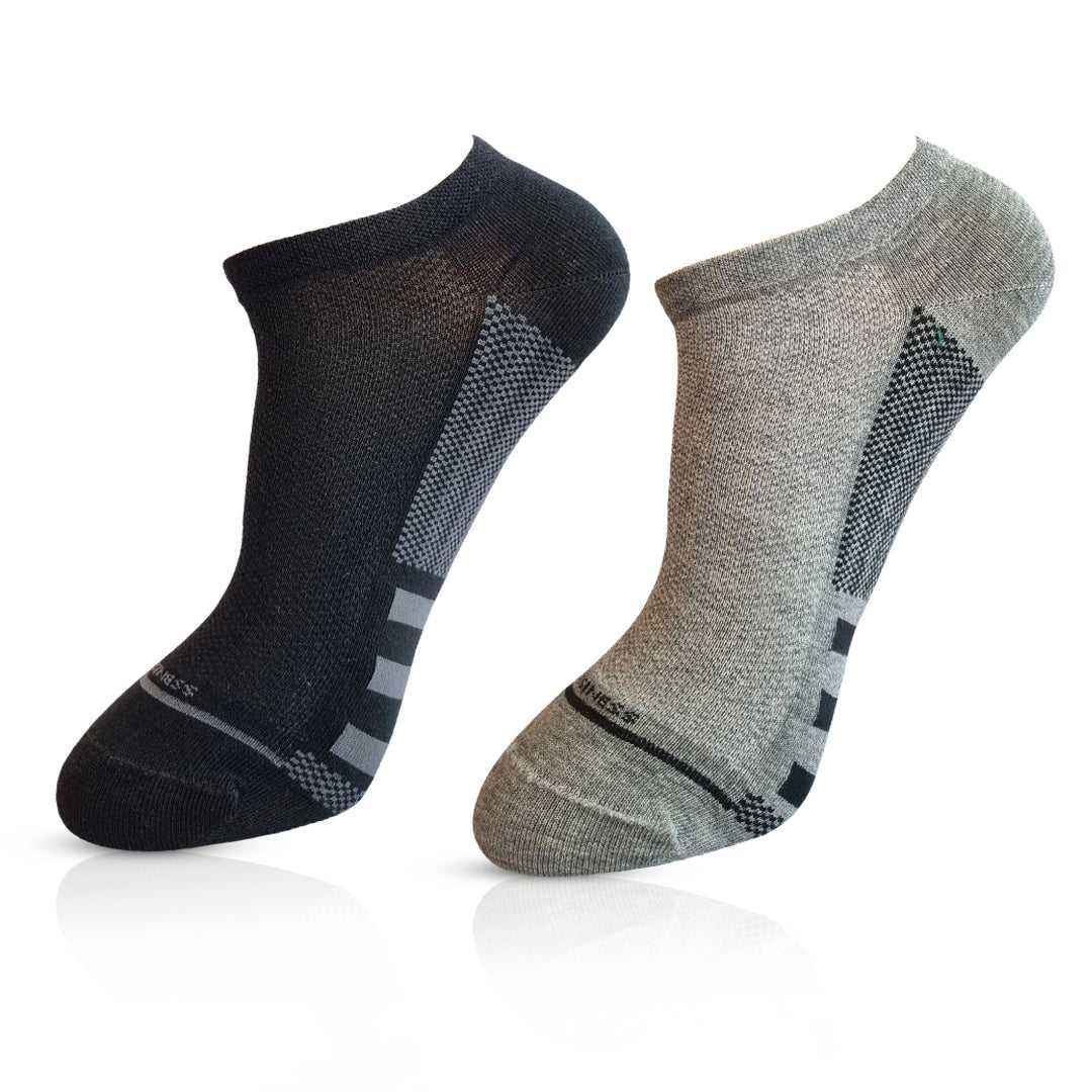 Unisex 2 Pair Compact Cotton Sneaker Socks (Black , Grey) - Town Business