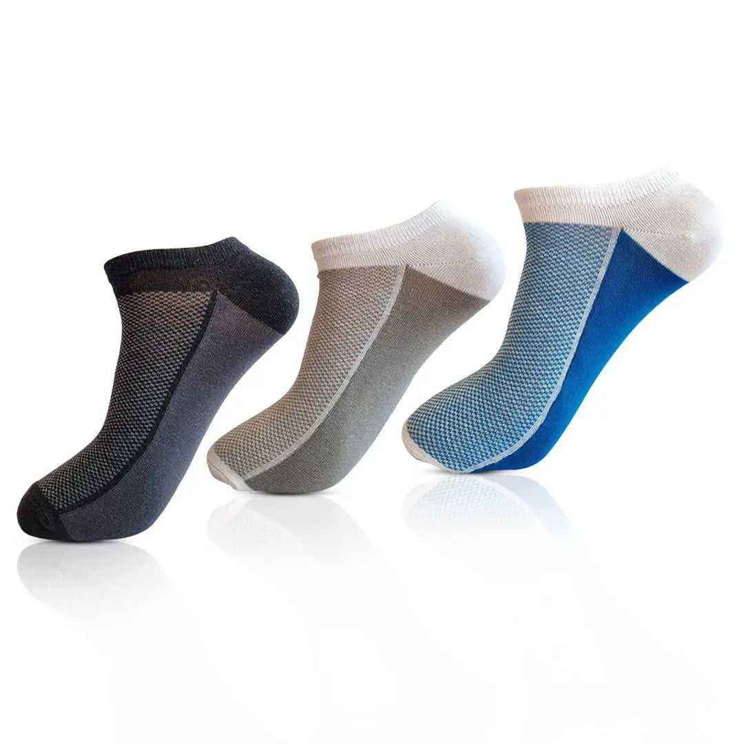 Unisex 3 Pair BREATHABLE SNEAKER SOCKS ( Dark Grey , Black , Blue ) - Town Business