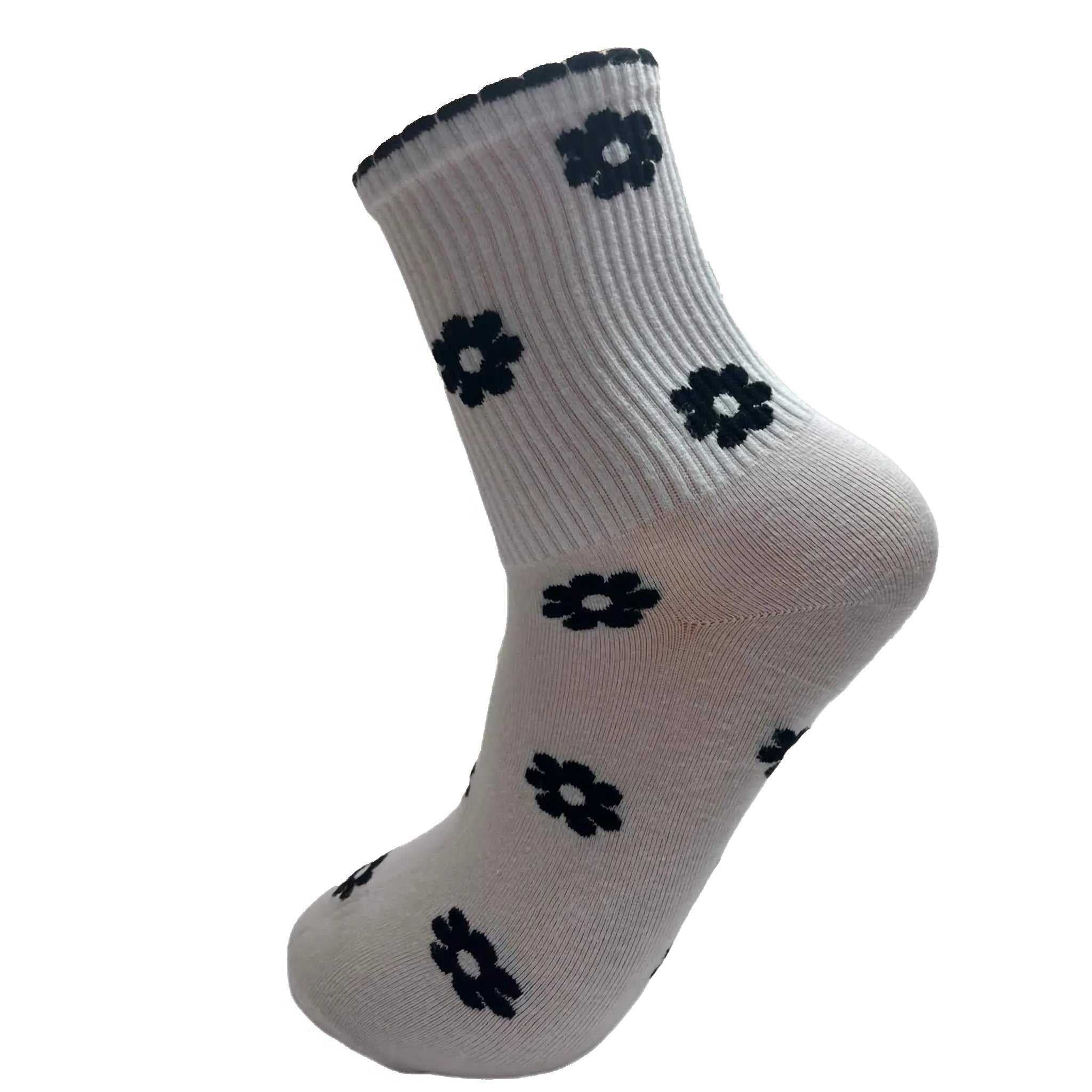 Premium White Flower Designed Cotton Socks (Pack of 1) - Town Business