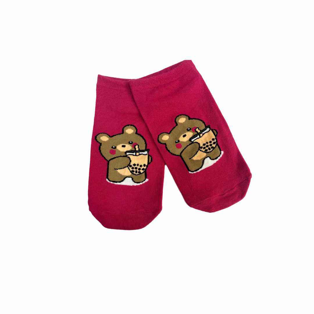 Fuchsia Pink Teddy Bear Sneaker Socks (Pack Of 1) 2N - Town Business