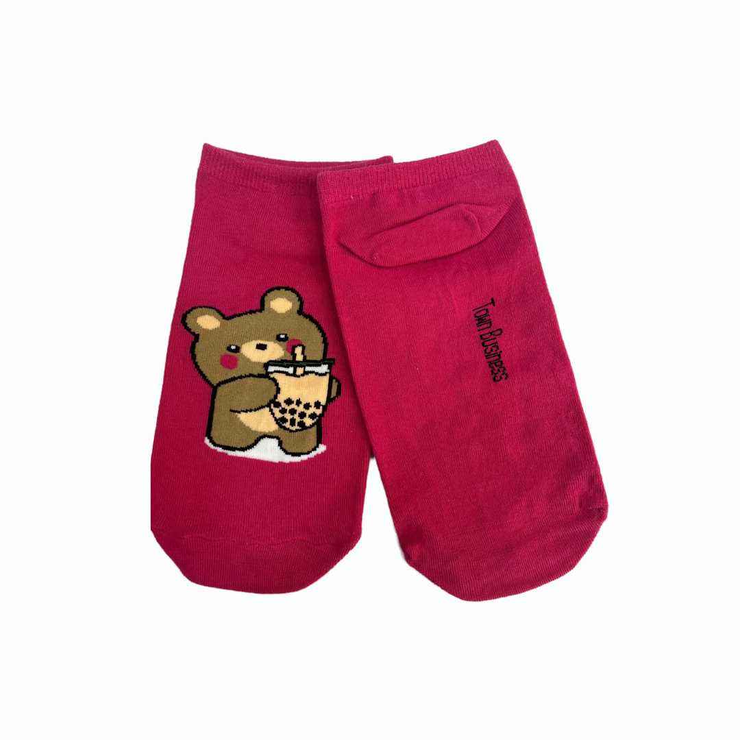 Fuchsia Pink Teddy Bear Sneaker Socks (Pack Of 1) 2N - Town Business