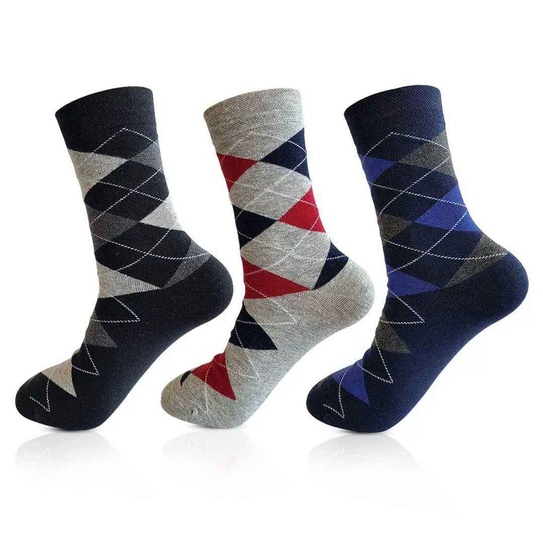 Arglye 3 Pair Crew Length Socks (Blue Grey, Black) - Town Business