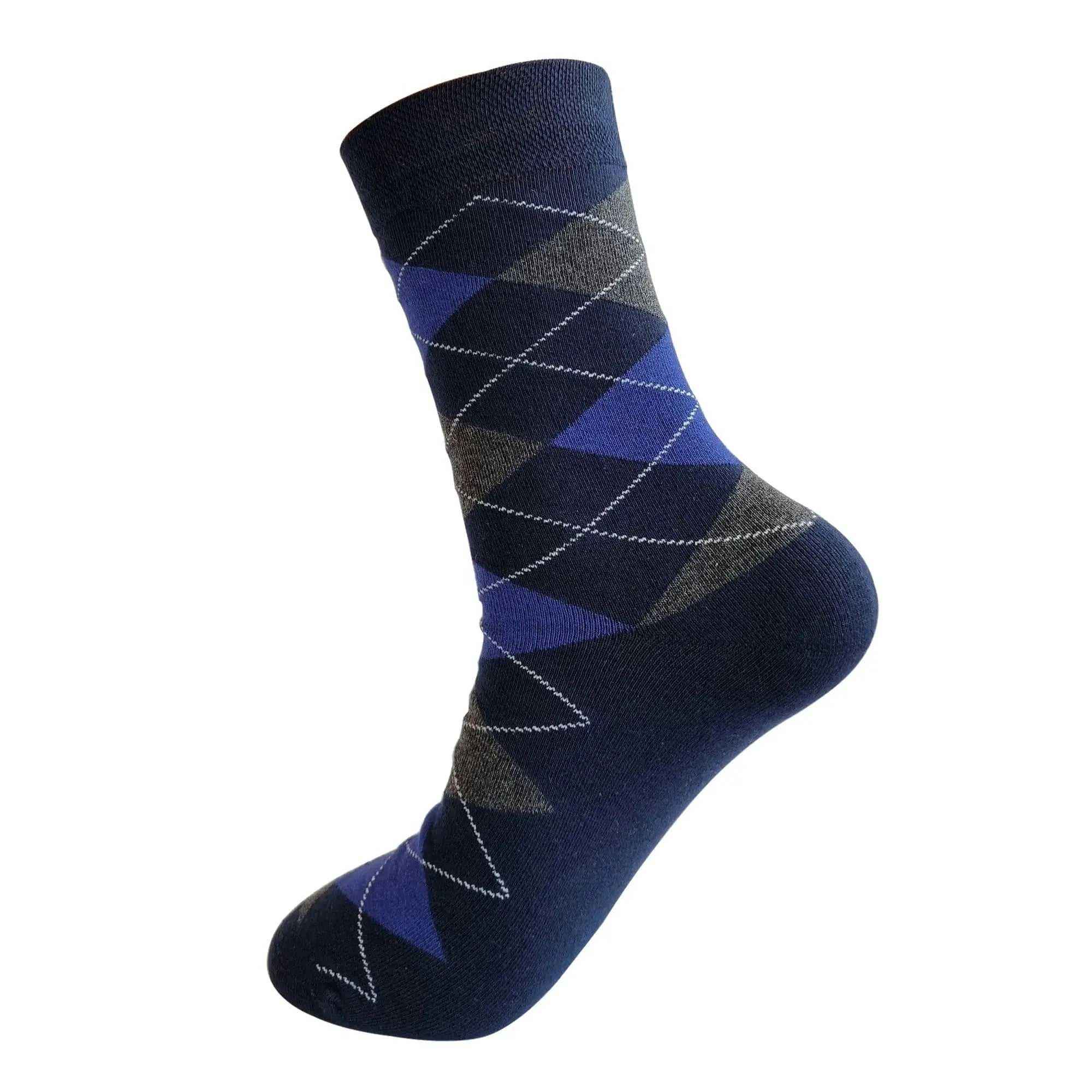 Arglye 3 Pair Crew Length Socks (Blue Grey, Black) - Town Business