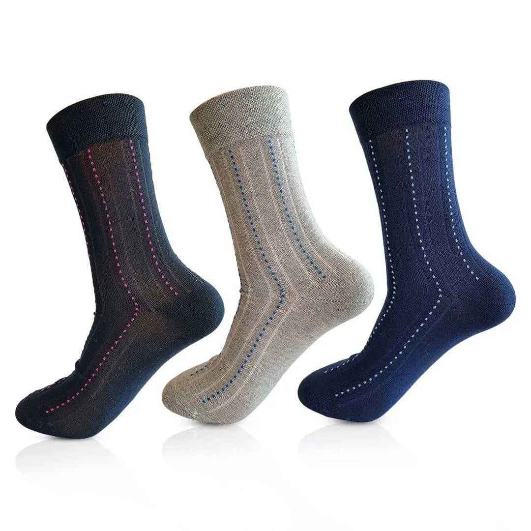 Crew Length 3 Pair Mercerised Men's Socks ( Blue , Black ,Grey) - Town Business