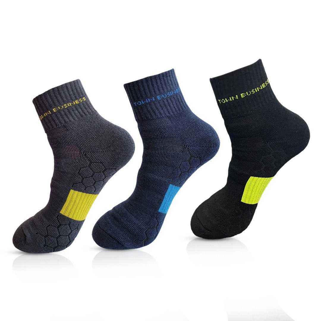 Cushioned Selected Terry Ankle 3 Pair Cotton Sports Socks (Black , Blue , Grey) - Town Business