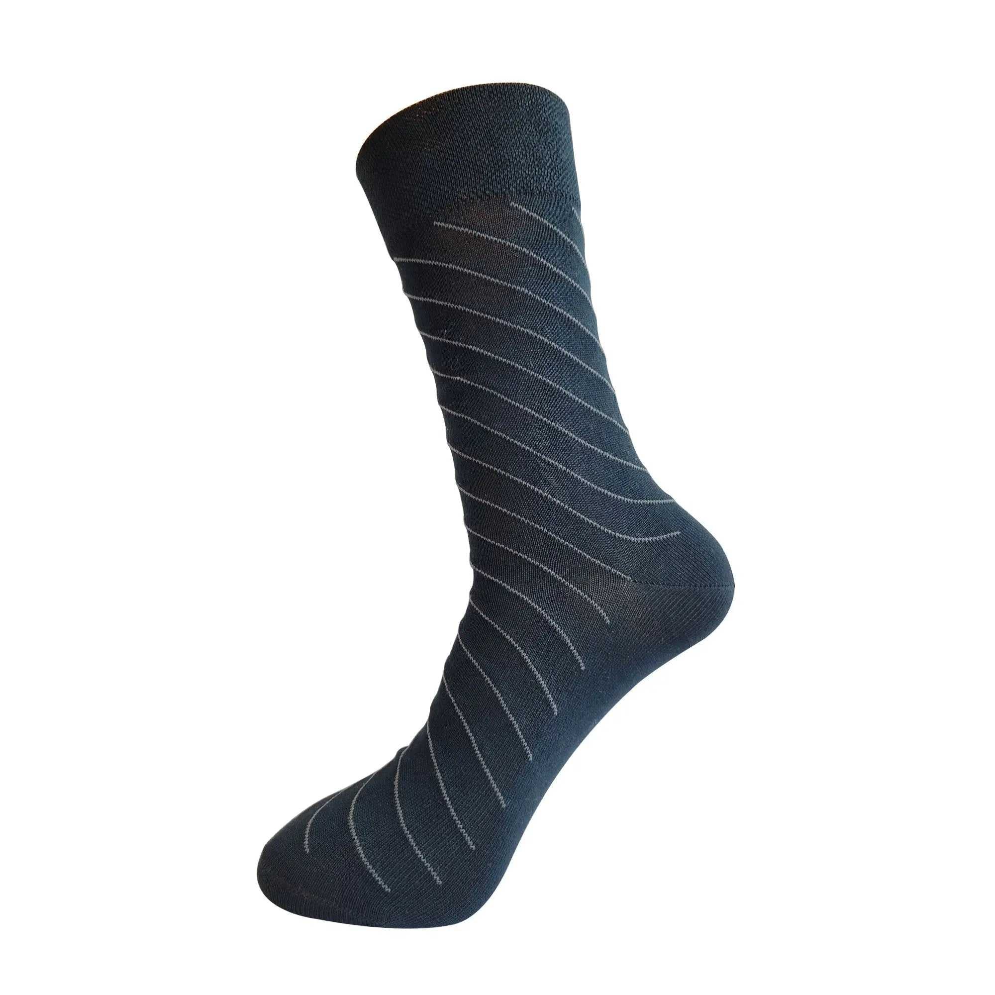 Elegant Diagonal Stripe 3 Pair Mercerised Cotton Socks ( Black, Grey, Blue ) - Town Business