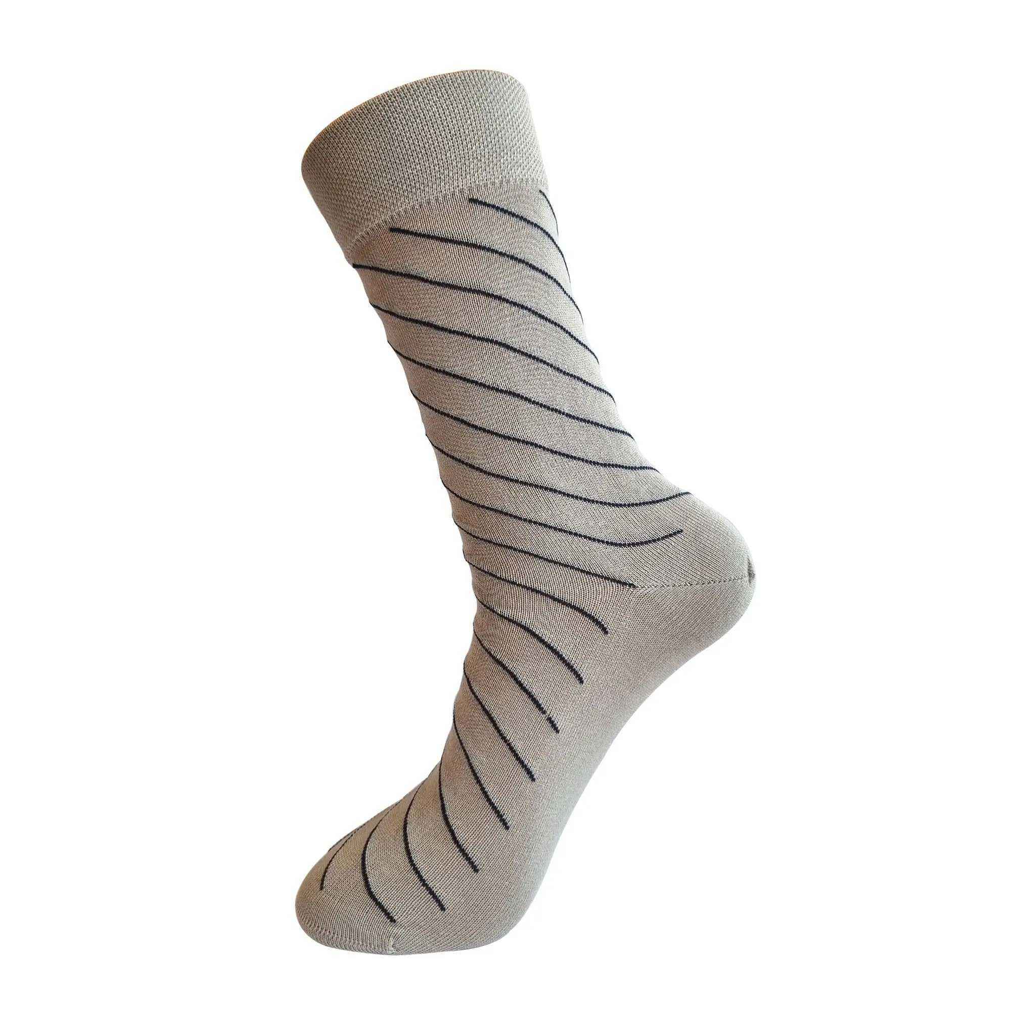Elegant Diagonal Stripe 3 Pair Mercerised Cotton Socks ( Black, Grey, Blue ) - Town Business