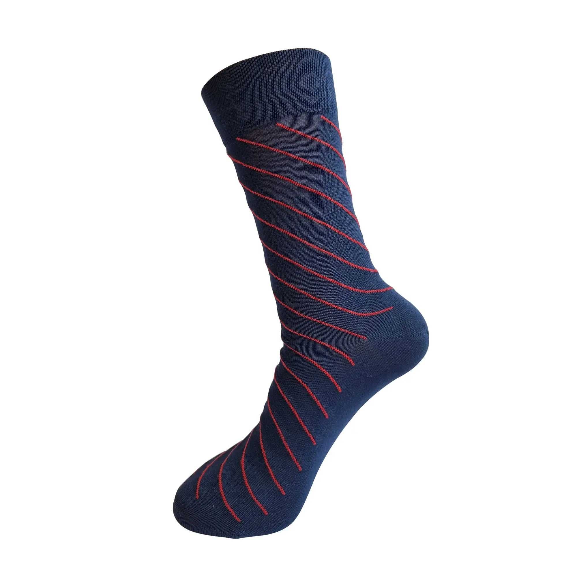 Elegant Diagonal Stripe 3 Pair Mercerised Cotton Socks ( Black, Grey, Blue ) - Town Business