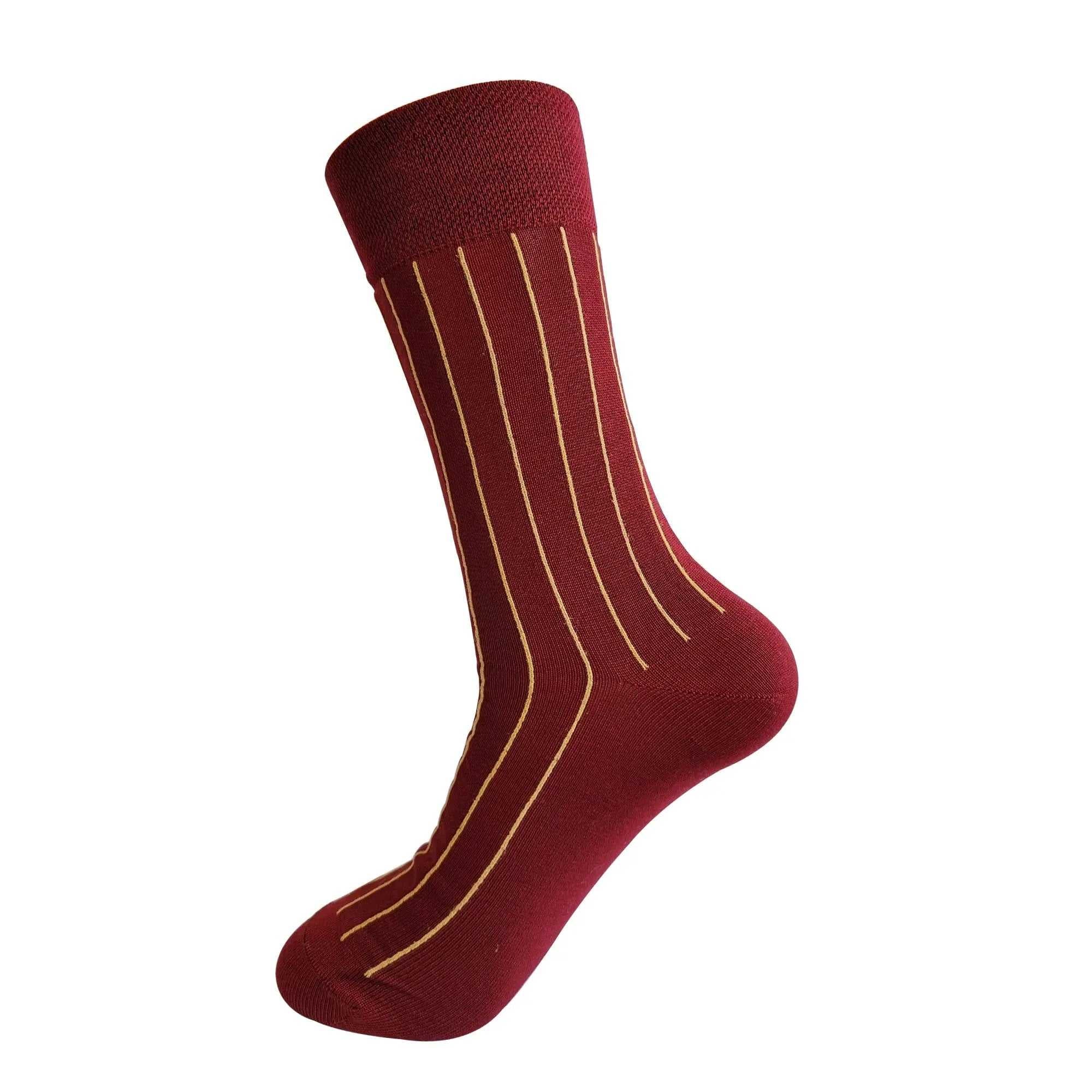 Elegant Stripe 3 Pair Mercerised Cotton Socks (Black, Red, Grey) - Town Business
