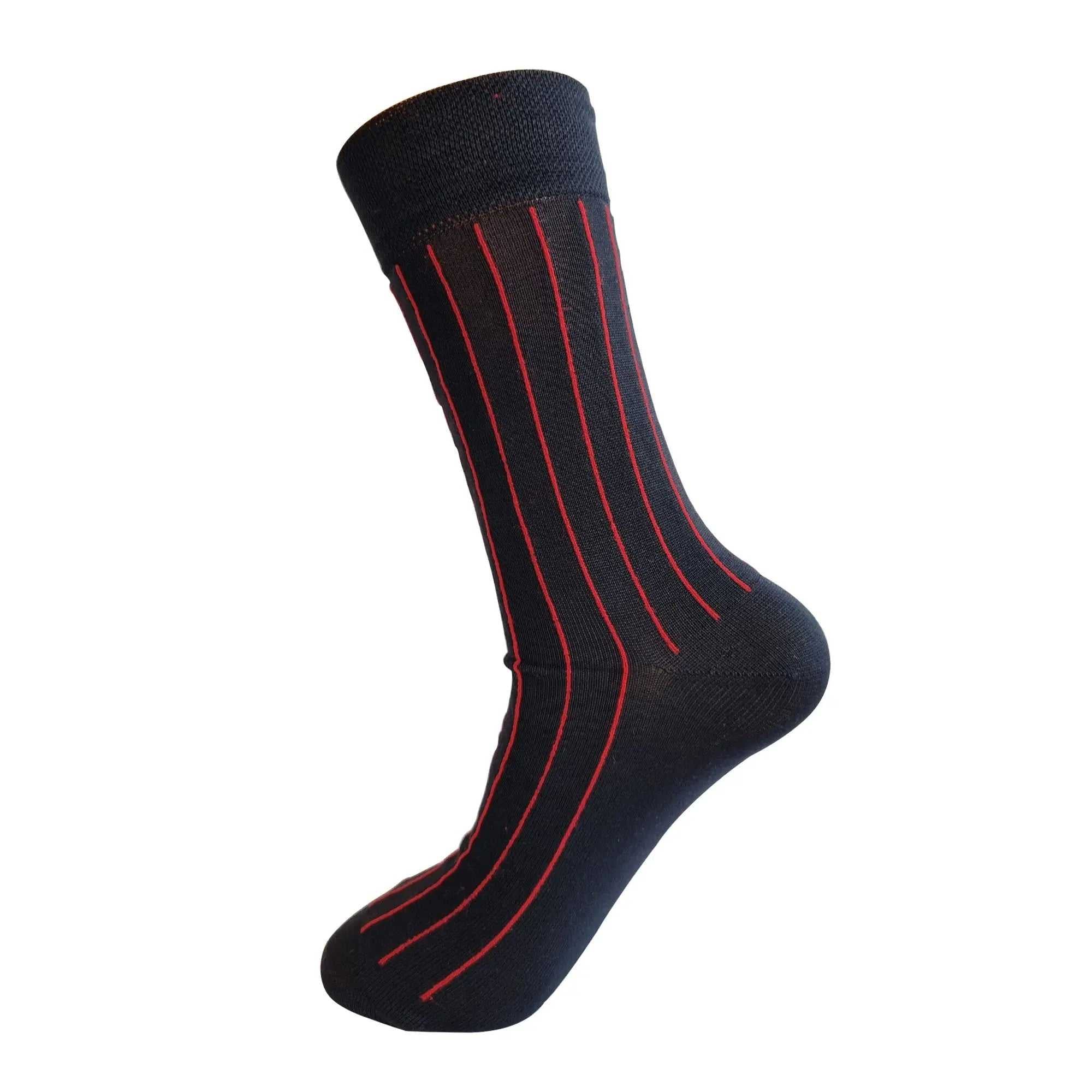 Elegant Stripe 3 Pair Mercerised Cotton Socks (Black, Red, Grey) - Town Business