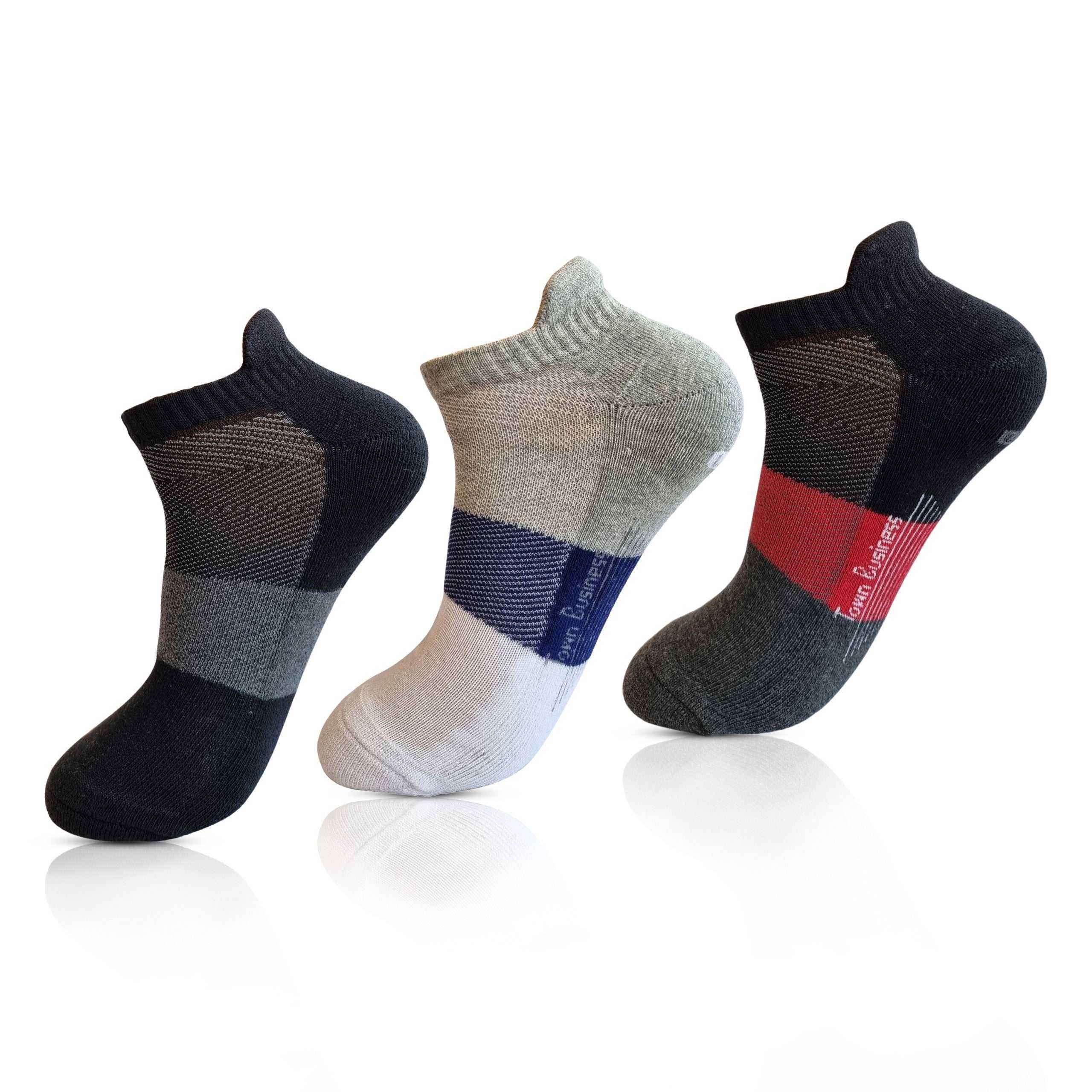 Sports Beaker Neck 3 pair Sneaker Socks (Black, Light Grey, Dark Grey) - Town Business