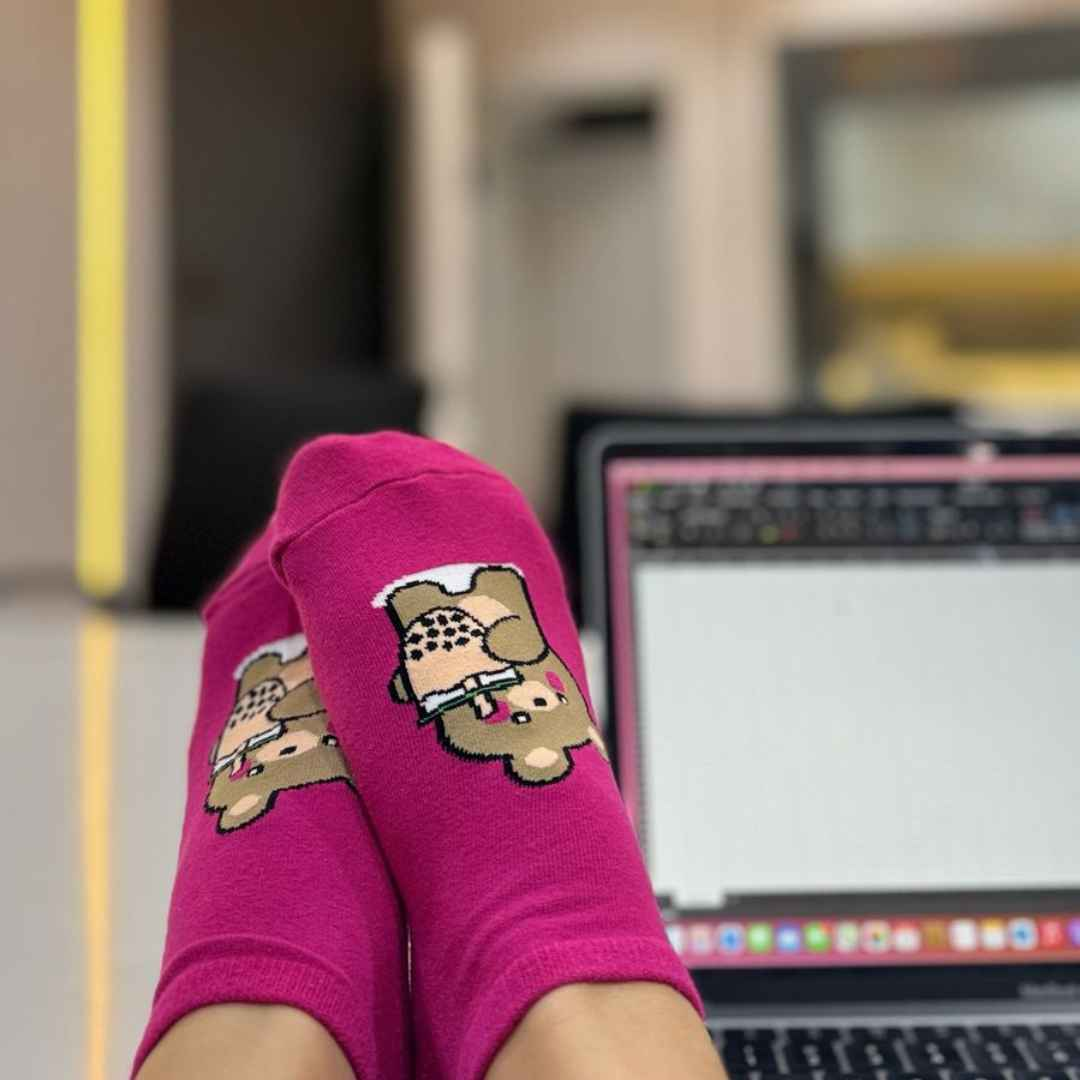 Fuchsia Pink Teddy Bear Sneaker Socks (Pack Of 1) 2N - Town Business