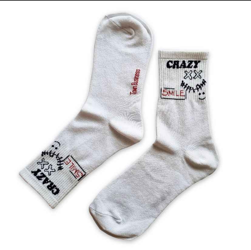 White Graphic Nope Socks (Pack Of 1) - Town Business