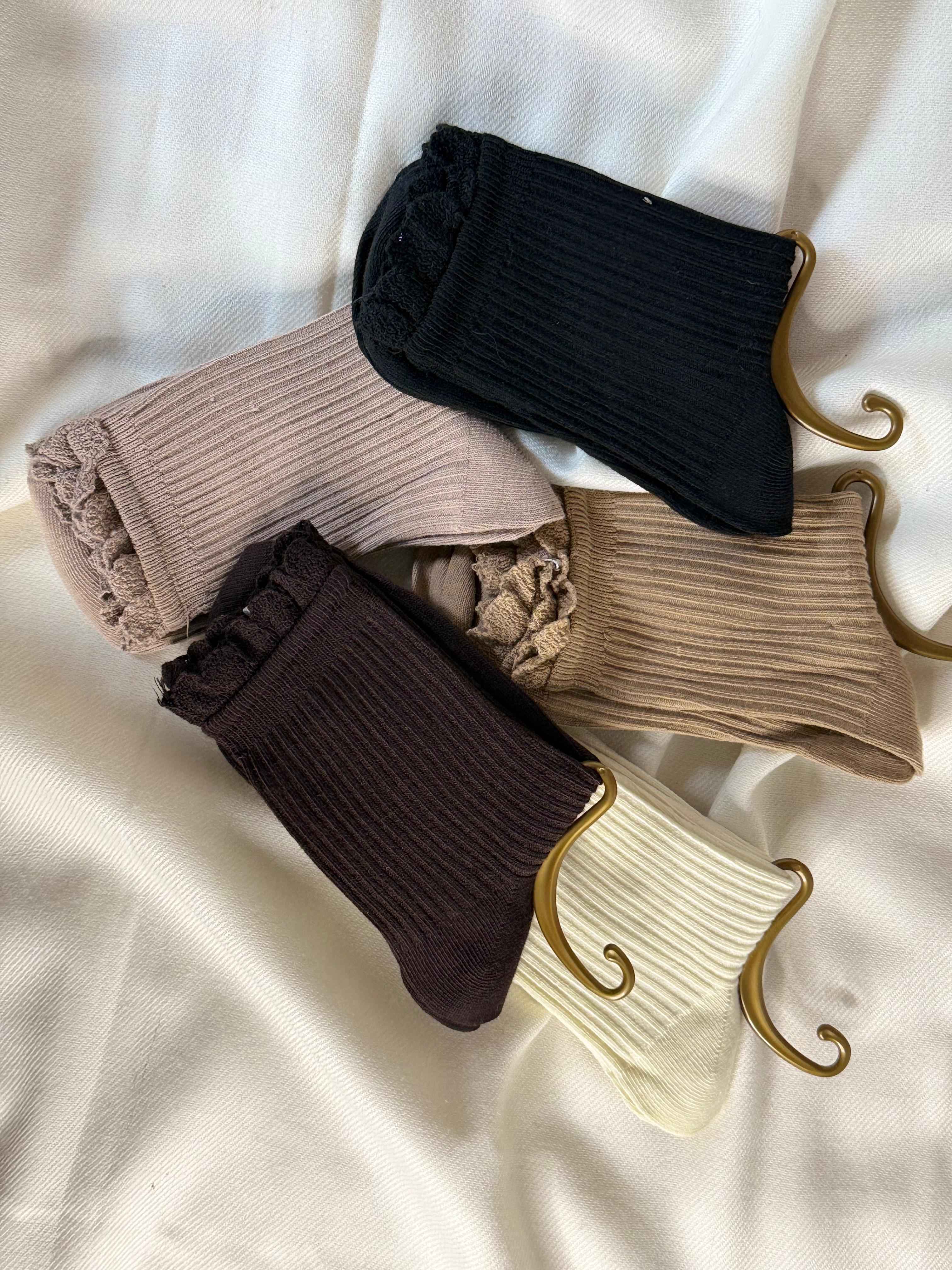 Ribbed Elegance Socks with Crochet Detailing (Pack Of 5) 10N